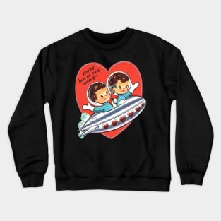 Vintage Valentine Space Ship Cute Kids Rocket Astronaut Crewneck Sweatshirt
